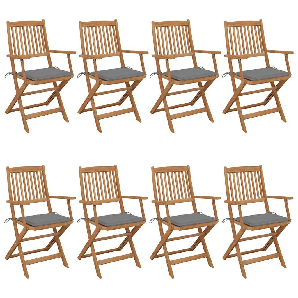 foldbare havestole 8 stk. med hynder massivt akacietræ
