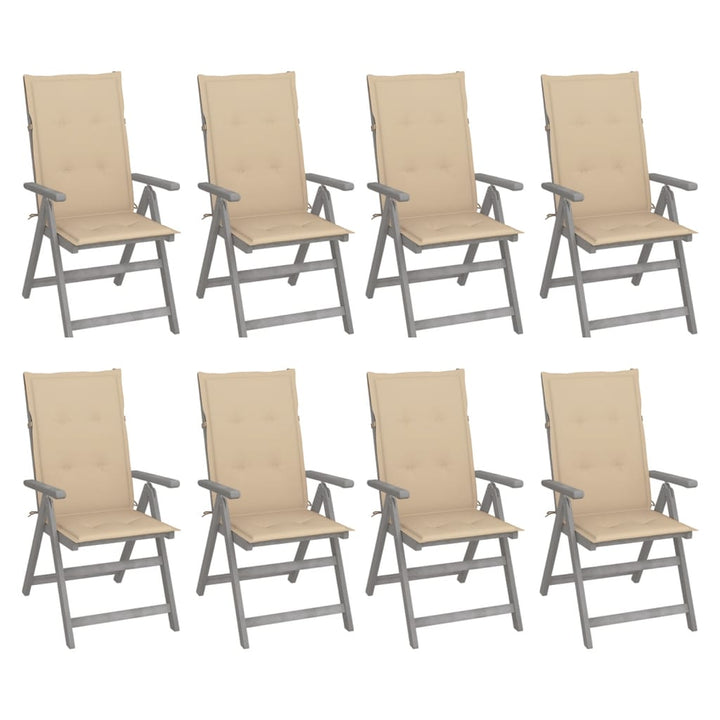 positionsstole 8 stk. med hynder akacietræ grå