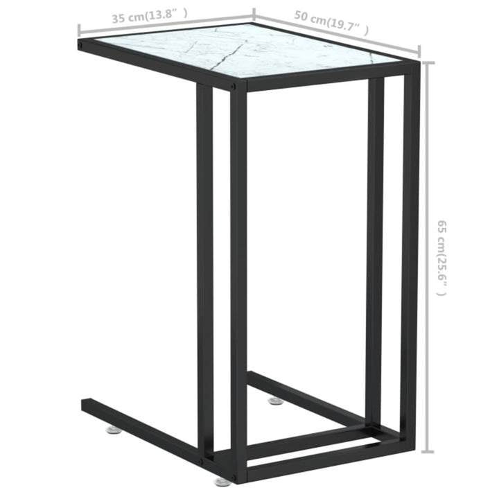 sidebord 50x35x65 cm hærdet glas hvid marmor