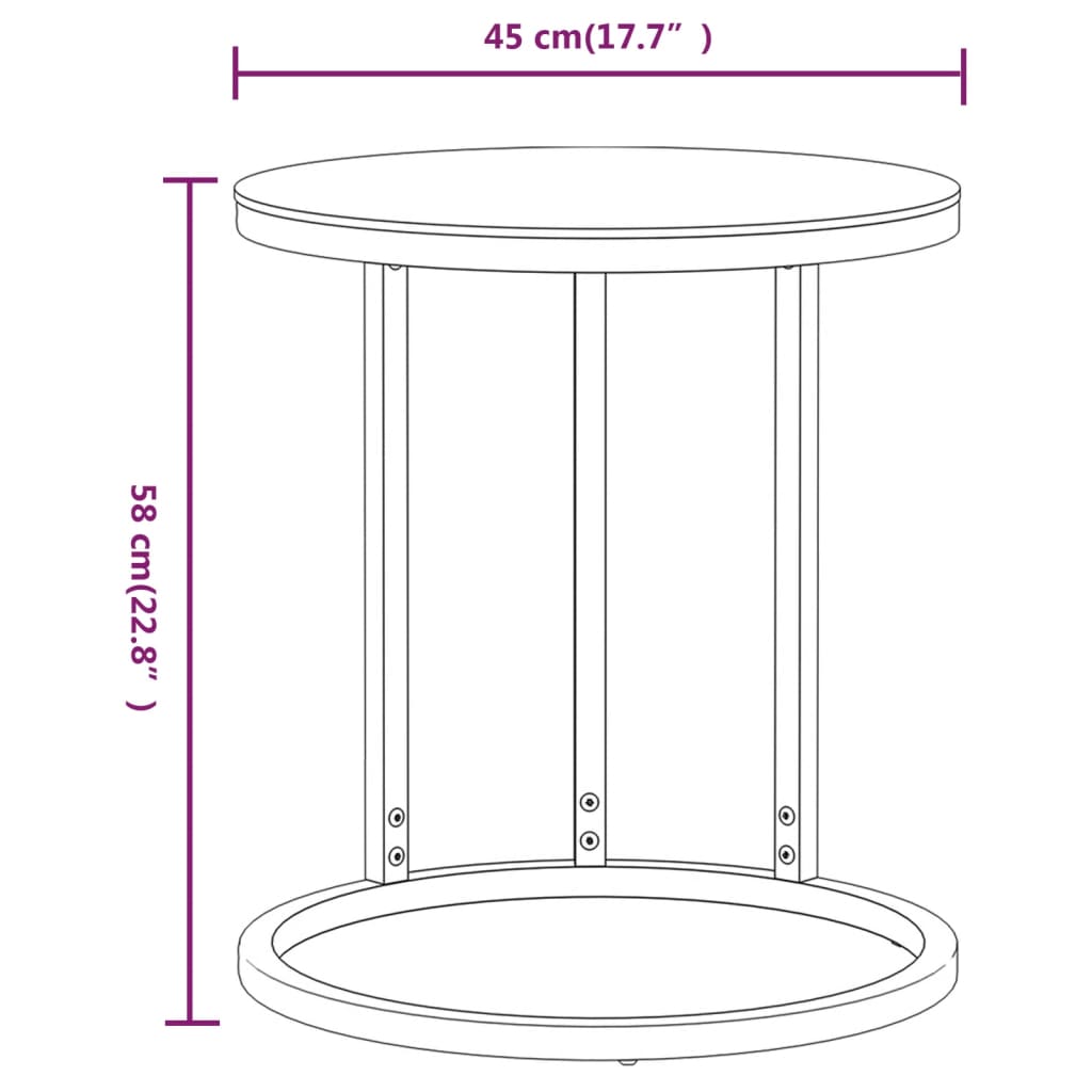 sidebord 45 cm hærdet glas guldfarvet og sort marmor