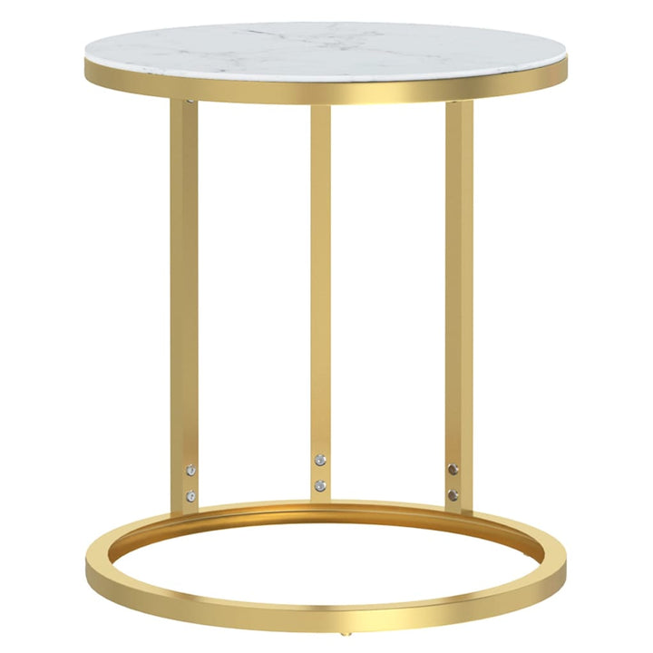 sidebord 45 cm hærdet glas guldfarvet og hvid marmoreffekt