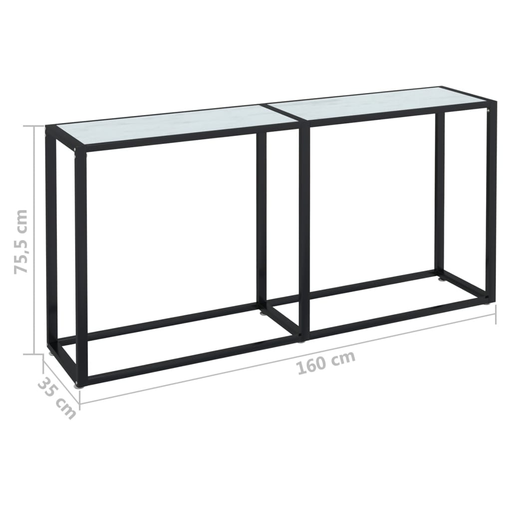 konsolbord 160x35x75,5 cm hærdet glas hvid marmor
