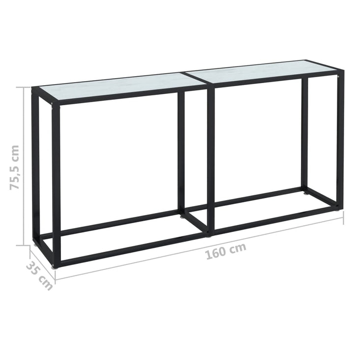 konsolbord 160x35x75,5 cm hærdet glas hvid marmor