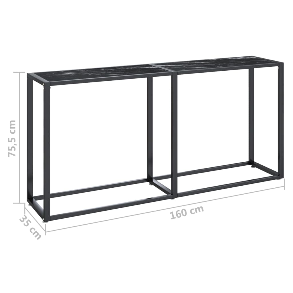 konsolbord 160x35x75,5 cm hærdet glas sort marmor