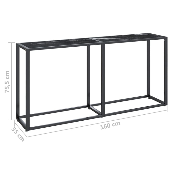 konsolbord 160x35x75,5 cm hærdet glas sort marmor