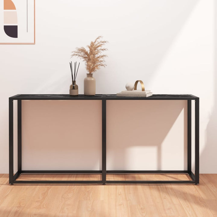 konsolbord 160x35x75,5 cm hærdet glas sort marmor