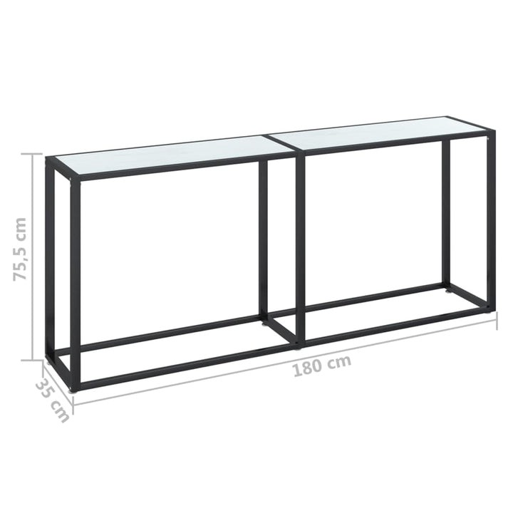 konsolbord 180x35x75,5 cm hærdet glas hvid marmor