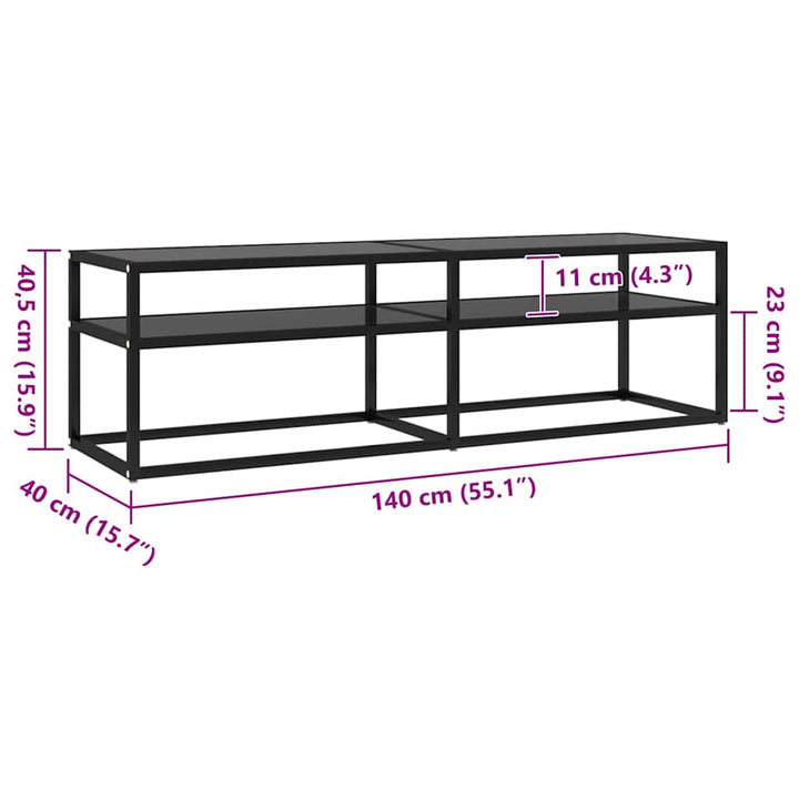 tv-bord 140x40x40,5 cm hærdet glas sort