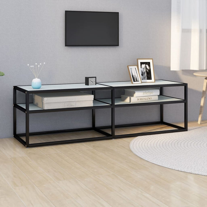 tv-bord 140x40x40,5 cm hærdet glas marmoreffekt hvid