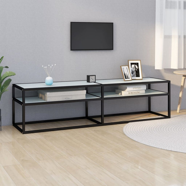 tv-bord 160x40x40,5 cm hærdet glas marmoreffekt hvid