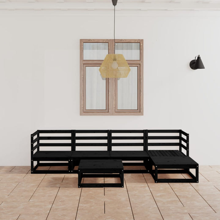 loungesæt til haven 6 dele massivt fyrretræ sort