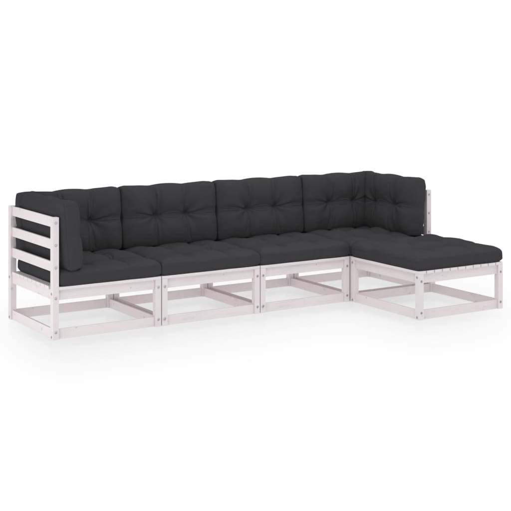 loungesæt til haven 5 dele med hynder massivt fyrretræ