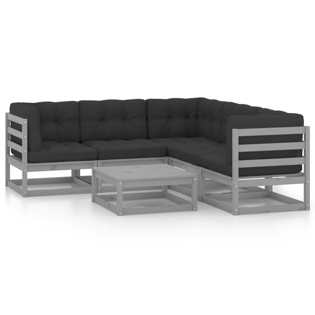 loungesæt til haven 6 dele med hynder massivt fyrretræ