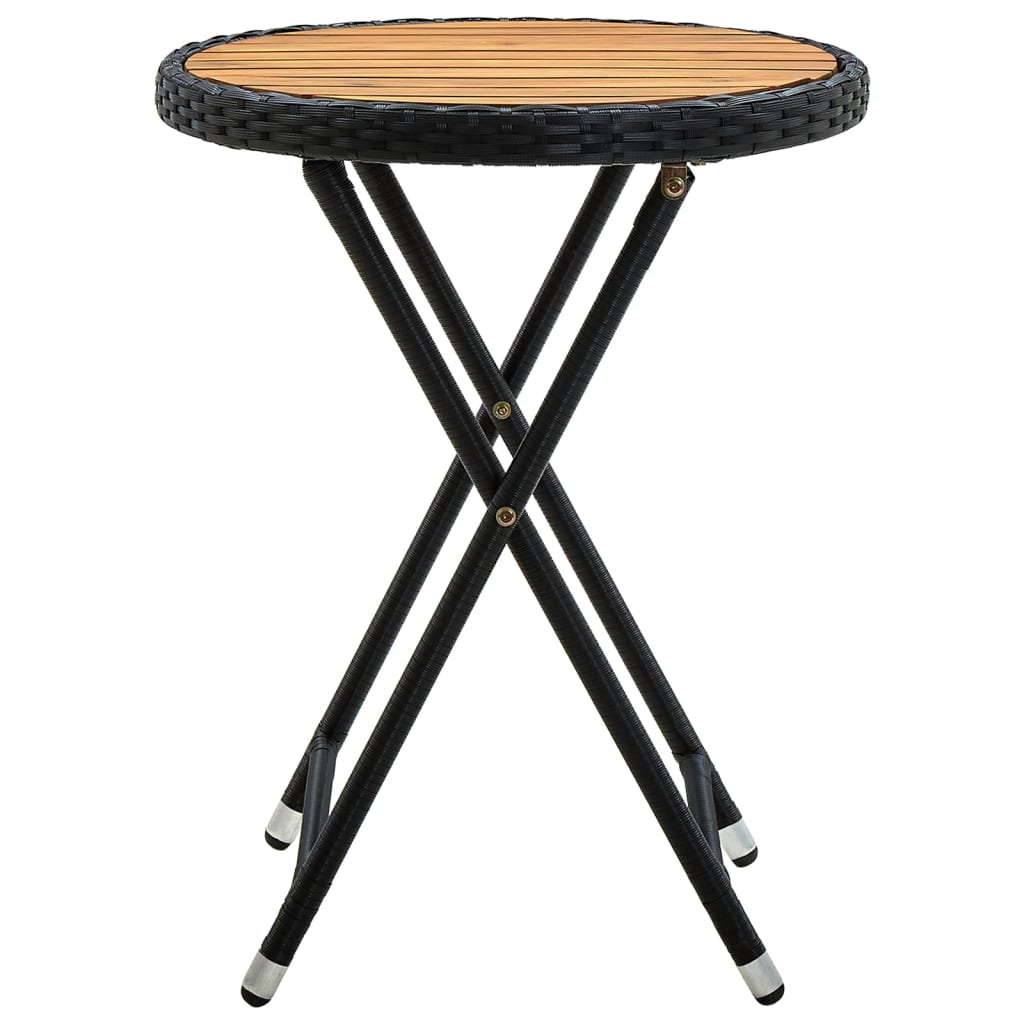 tebord 60 cm massivt akacietræ og polyrattan sort