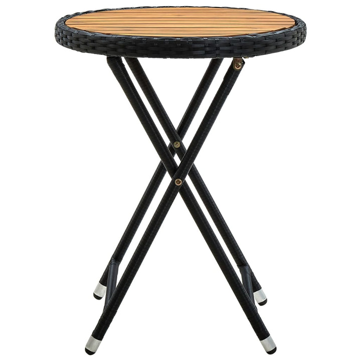 tebord 60 cm massivt akacietræ og polyrattan sort