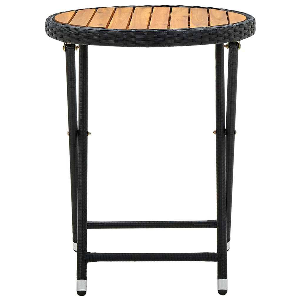 tebord 60 cm massivt akacietræ og polyrattan sort