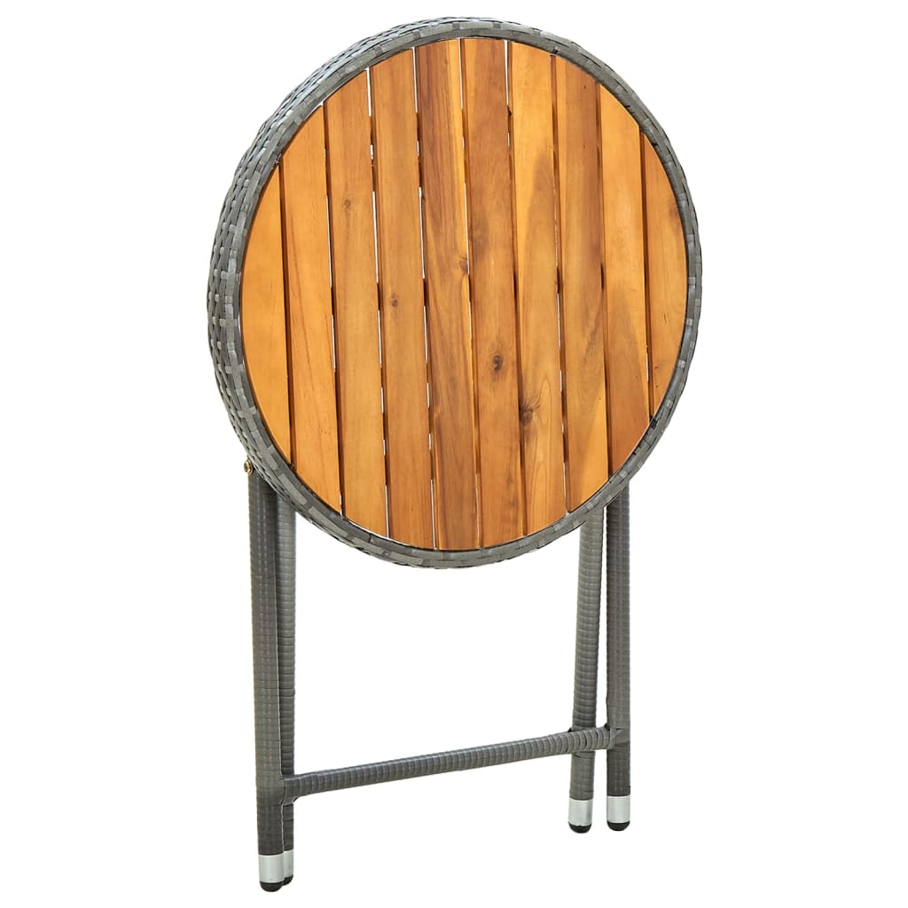 tebord 60 cm massivt akacietræ og polyrattan grå