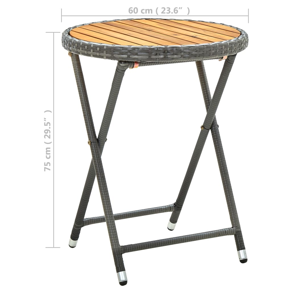 tebord 60 cm massivt akacietræ og polyrattan grå