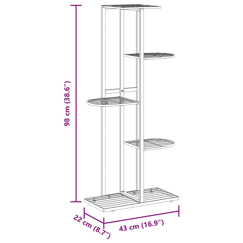 blomsterstativ i 5 niveauer 43x22x98 cm metal sort