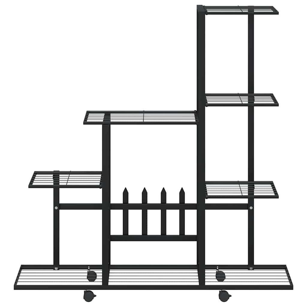 blomsterstativ med hjul 94,5x25x92,5 cm metal sort