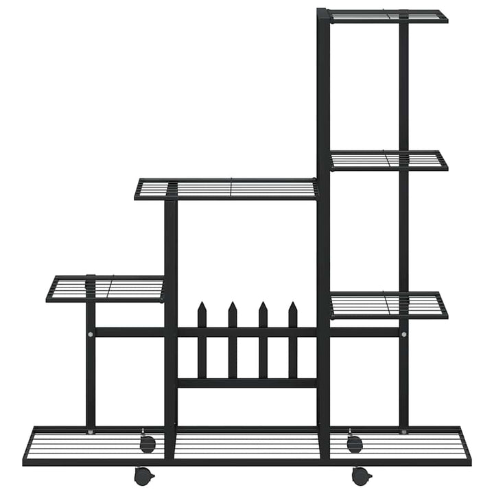 blomsterstativ med hjul 94,5x25x92,5 cm metal sort