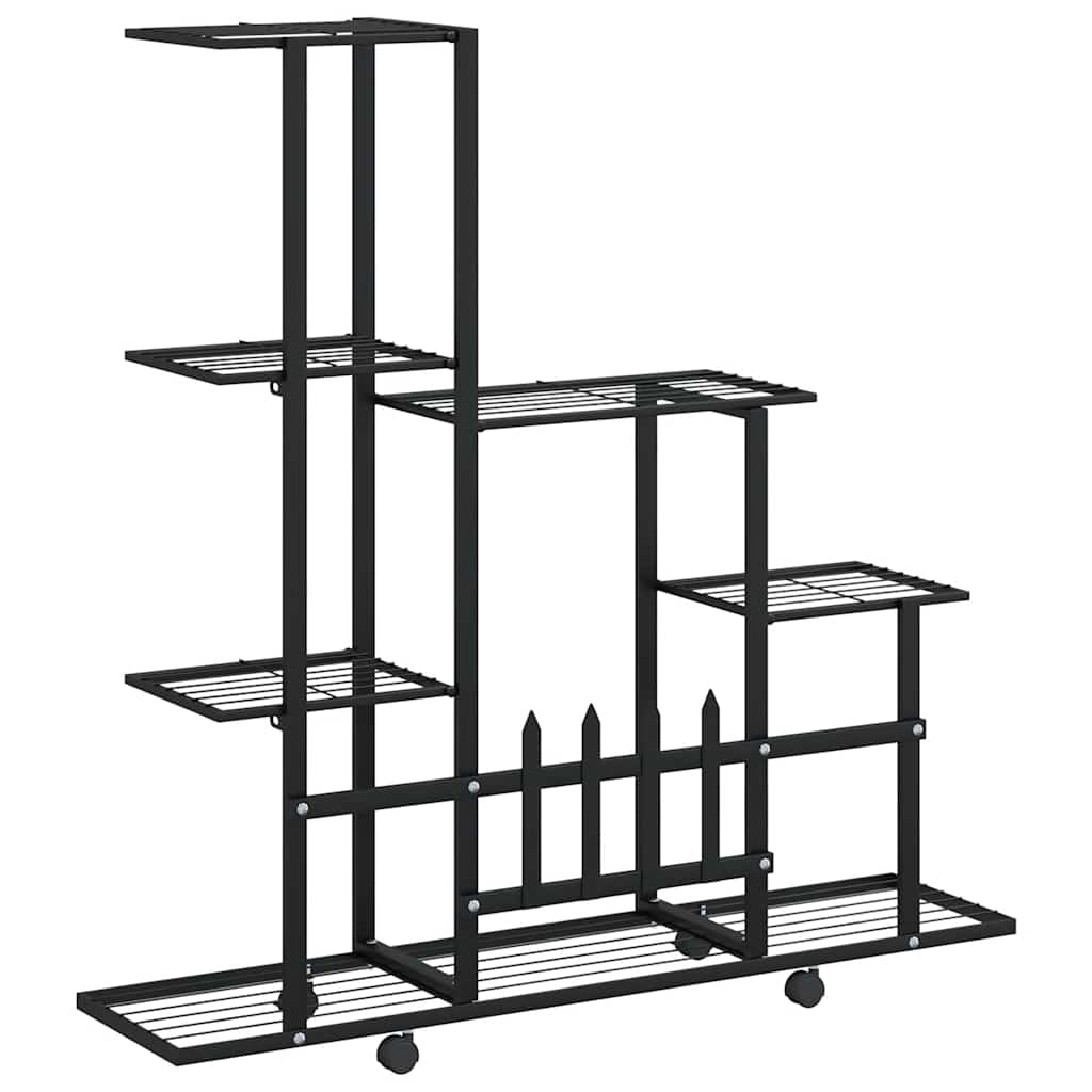 blomsterstativ med hjul 94,5x25x92,5 cm metal sort
