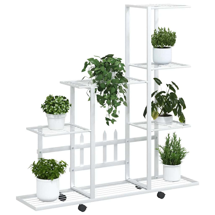 blomsterstativ med hjul 94,5x25x92,5 cm metal hvid