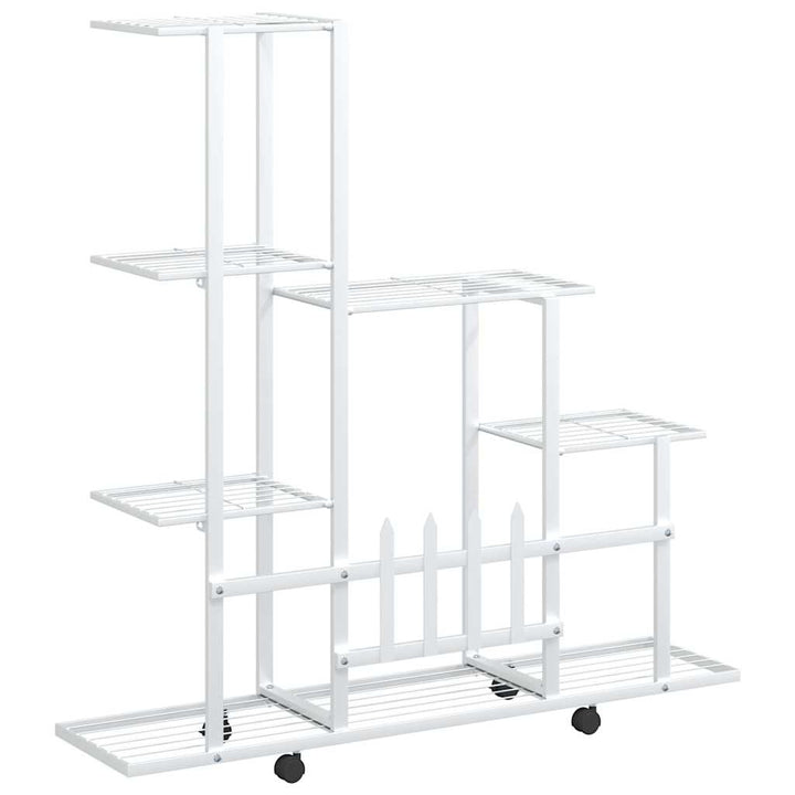 blomsterstativ med hjul 94,5x25x92,5 cm metal hvid