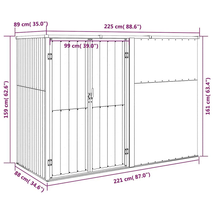 redskabsskur til haven 225x89x161 cm galvaniseret stål grøn