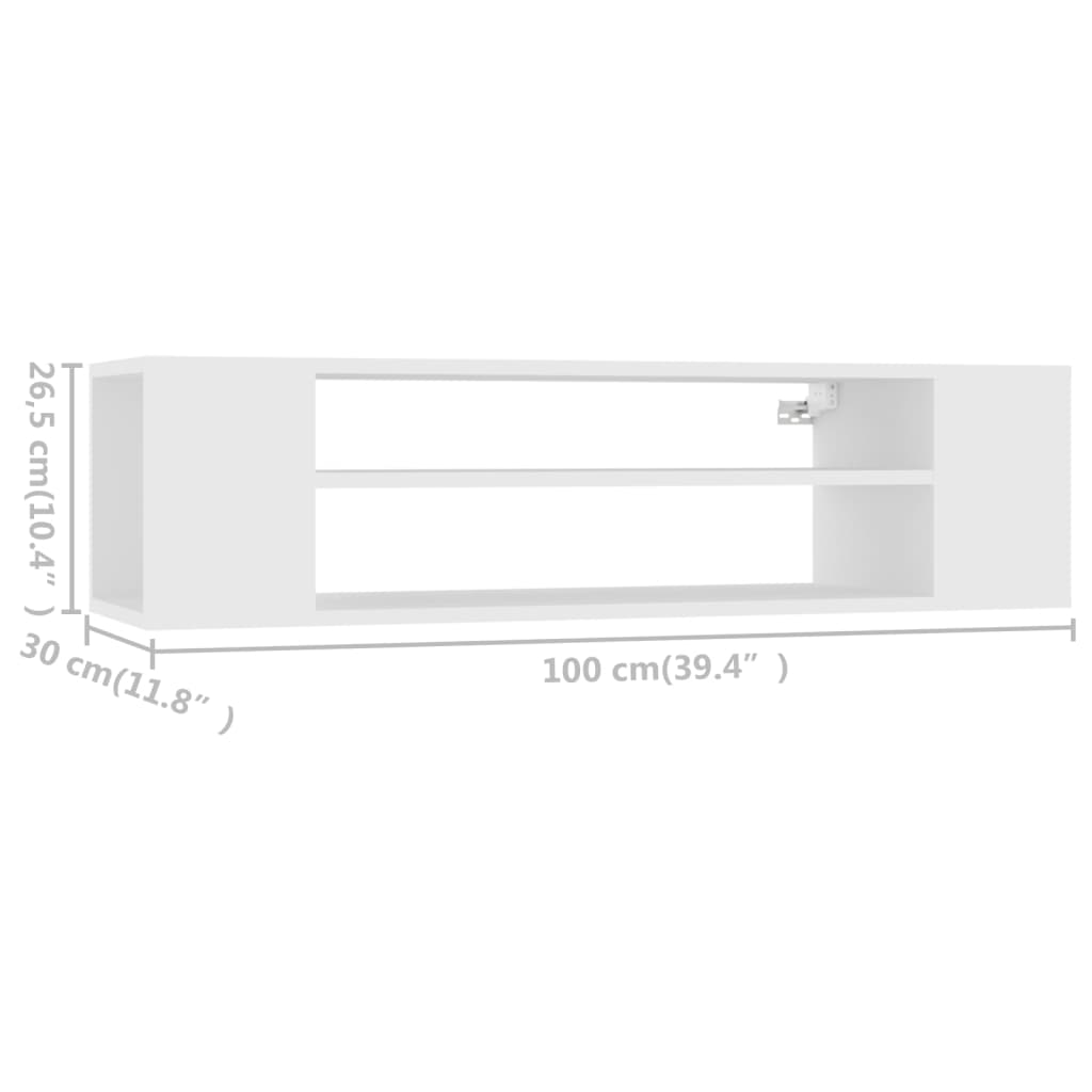 væghængt tv-bord 100x30x26,5 cm konstrueret træ hvid