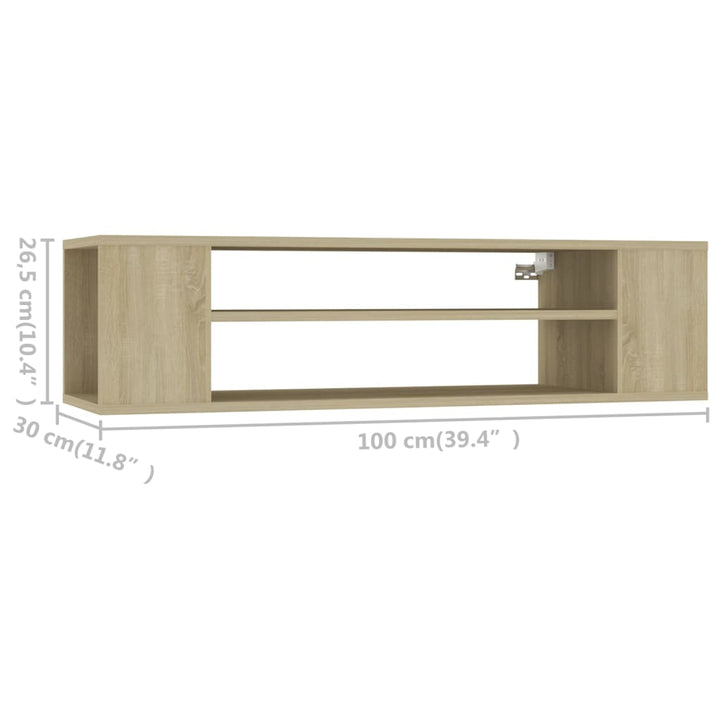 væghængt tv-bord 100x30x26,5 cm konstrueret træ sonoma-eg