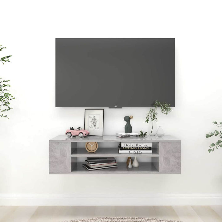 væghængt tv-bord 100x30x26,5 cm konstrueret træ betongrå