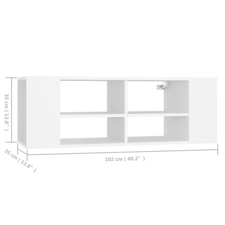væghængt tv-bord 102x35x35 cm konstrueret træ hvid