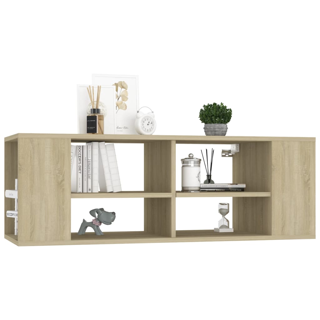 væghængt tv-bord 102x35x35 cm konstrueret træ sonoma-eg