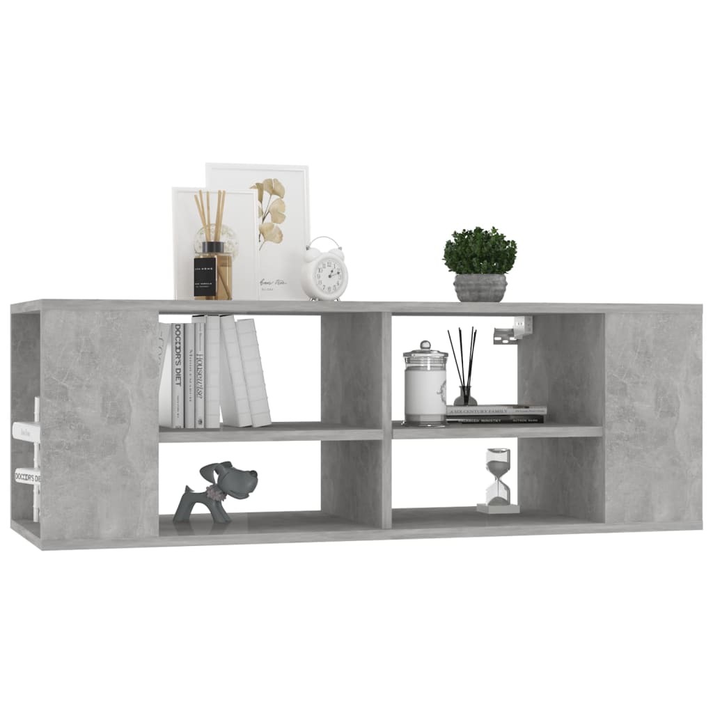 væghængt tv-bord 102x35x35 cm konstrueret træ betongrå