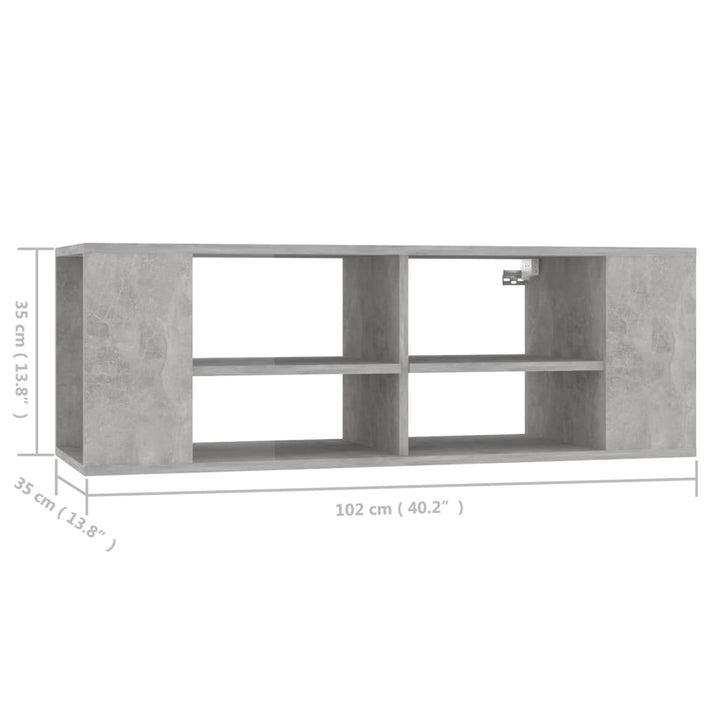 væghængt tv-bord 102x35x35 cm konstrueret træ betongrå