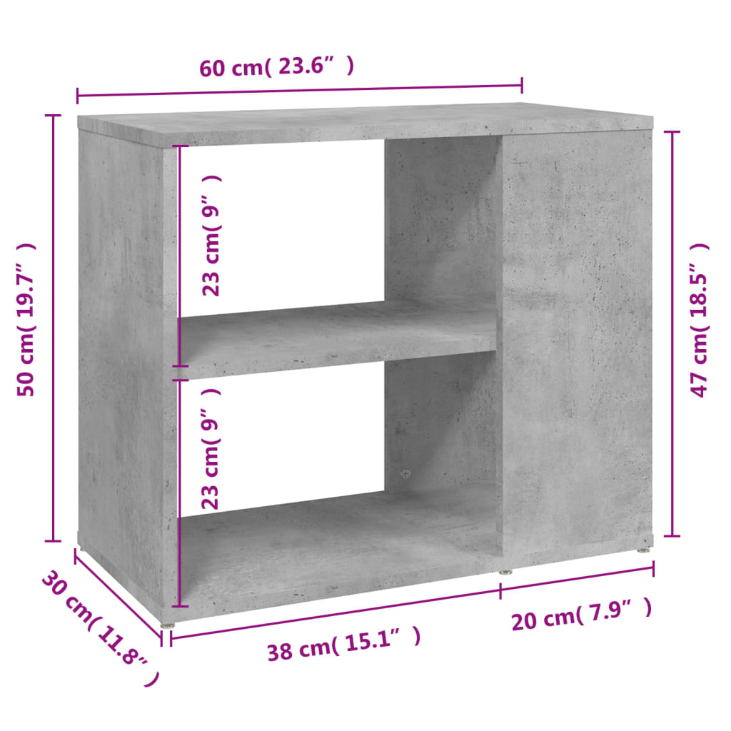 sideskab 60x30x50 cm konstrueret træ betongrå