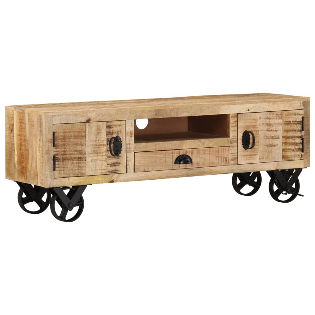 tv-bord med hjul 110x30x40 cm ru mangotræ