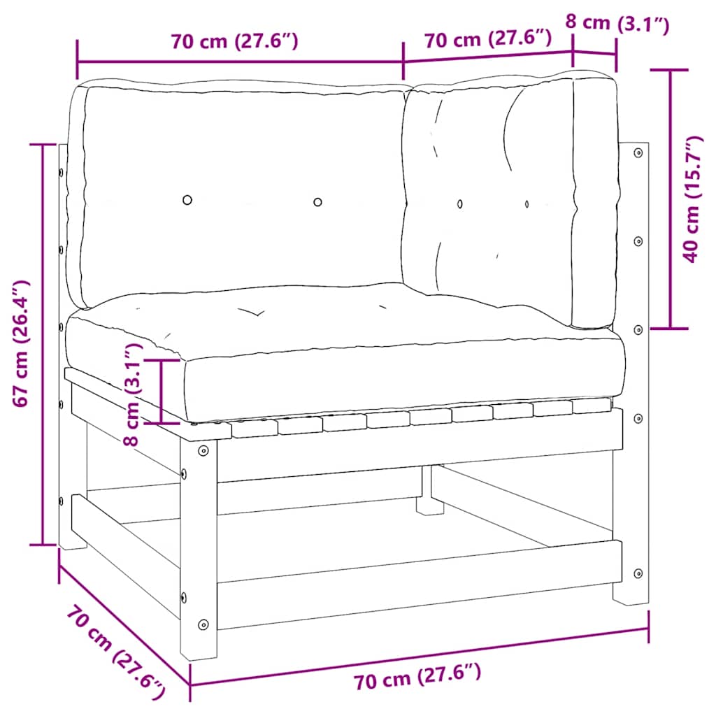 hjørnemodul til havesofa grå hynder massivt fyrretræ