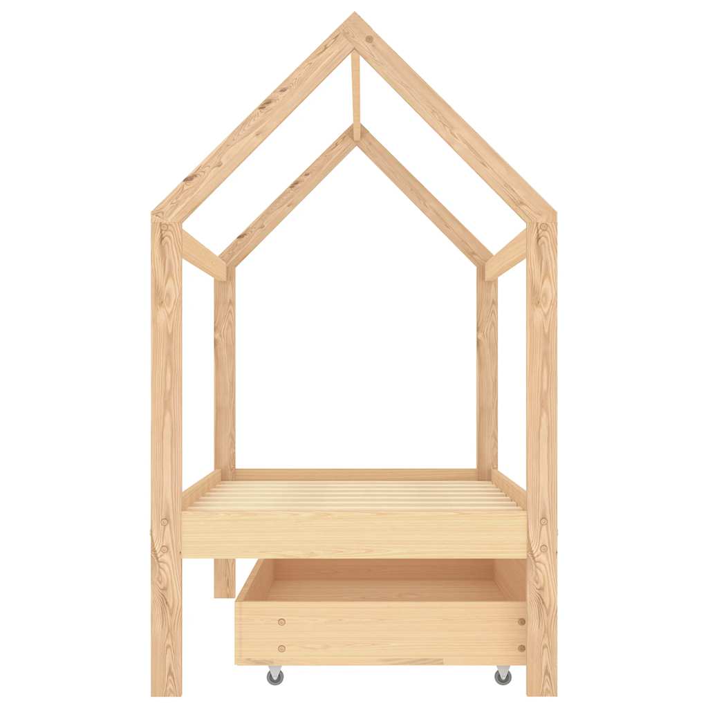 sengeramme til juniorseng 80x160 cm med skuffe massivt fyrretræ