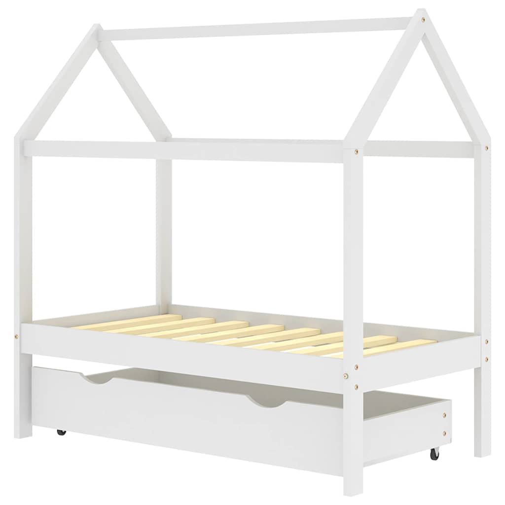 sengestel til børneseng 70x140 cm med skuffe fyrretræ hvid