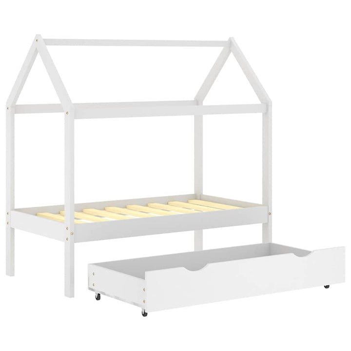 sengestel til børneseng 70x140 cm med skuffe fyrretræ hvid