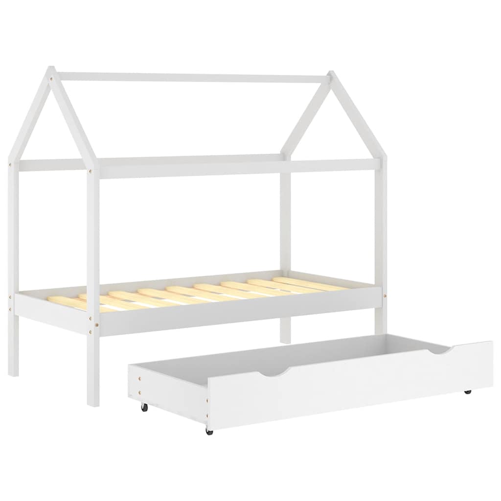 sengeramme til børneseng med skuffe 80x160 cm fyrretræ hvid