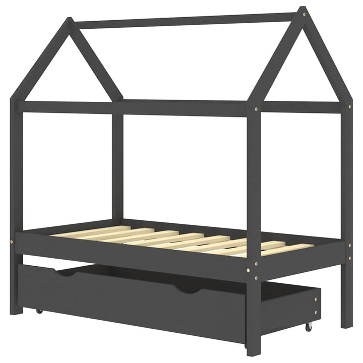 sengestel til børn + skuffe 70x140 cm massivt fyrretræ mørkegrå