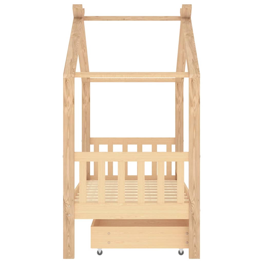 sengeramme til juniorseng 80x160 cm med skuffe massivt fyrretræ