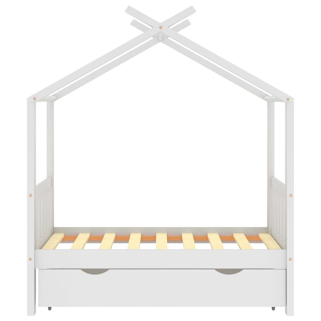 sengestel til børneseng 70x140 cm med skuffe fyrretræ hvid