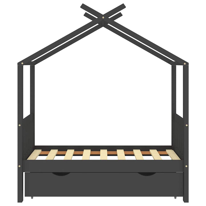 sengestel til børn + skuffe 70x140 cm massivt fyrretræ mørkegrå