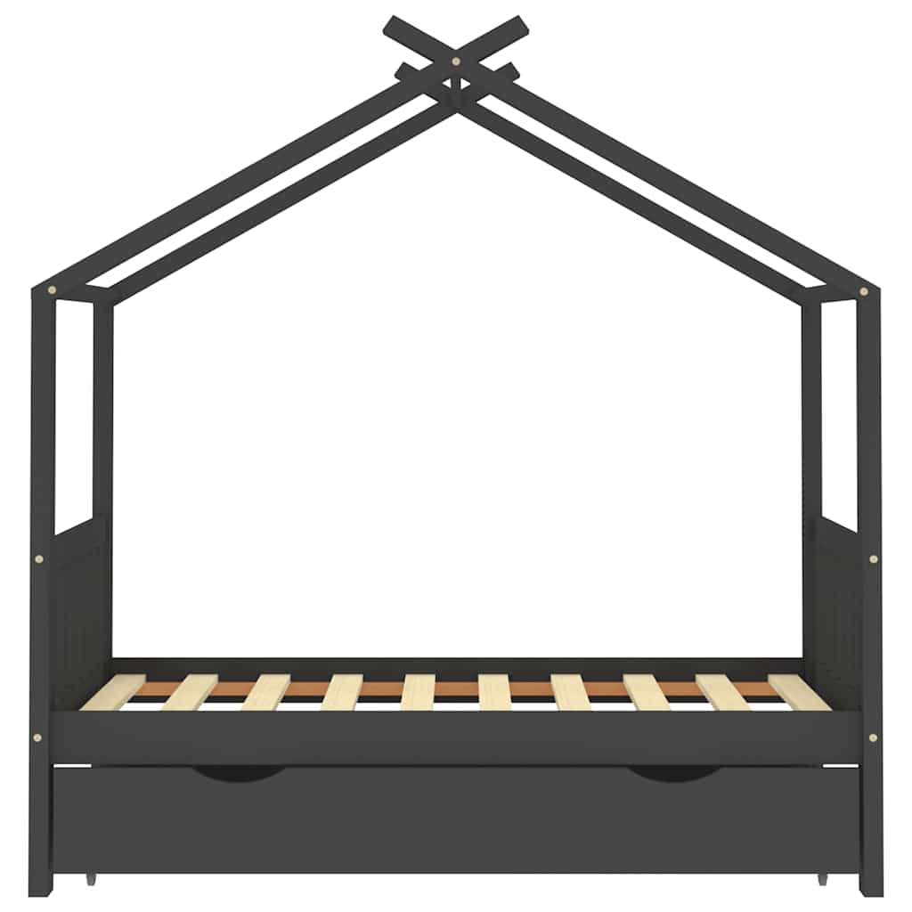sengestel til børn + skuffe 80x160 cm massivt fyrretræ mørkegrå