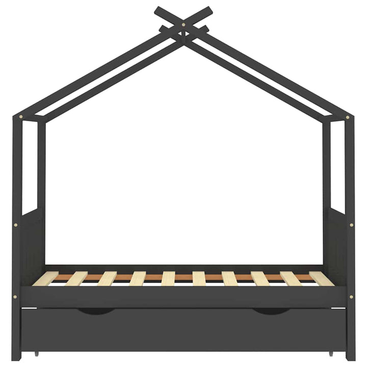 sengestel til børn + skuffe 80x160 cm massivt fyrretræ mørkegrå