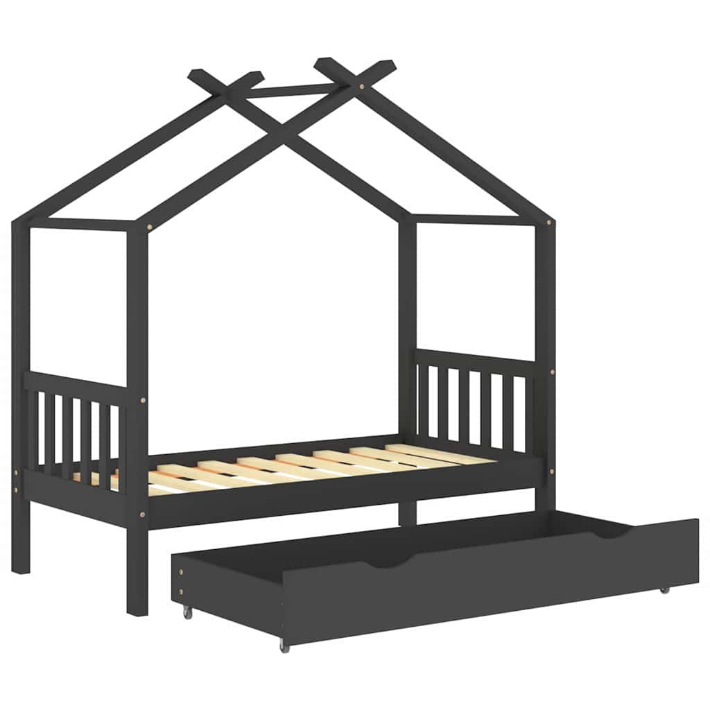 sengestel til børn + skuffe 80x160 cm massivt fyrretræ mørkegrå